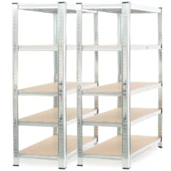Wiltec Set 2x Schwerlastregal 180x120x40cm, 875 kg Gesamtlast, Steckregal verzinkt aus Stahl, Lastenregal mit 5 Ablagen, Werkstattregal