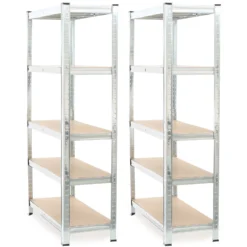 Wiltec Set 2x Schwerlastregal 180x90x40cm, 875 kg Gesamtlast, Steckregal verzinkt aus Stahl, Lastenregal mit 5 Ablagen, Werkstattregal