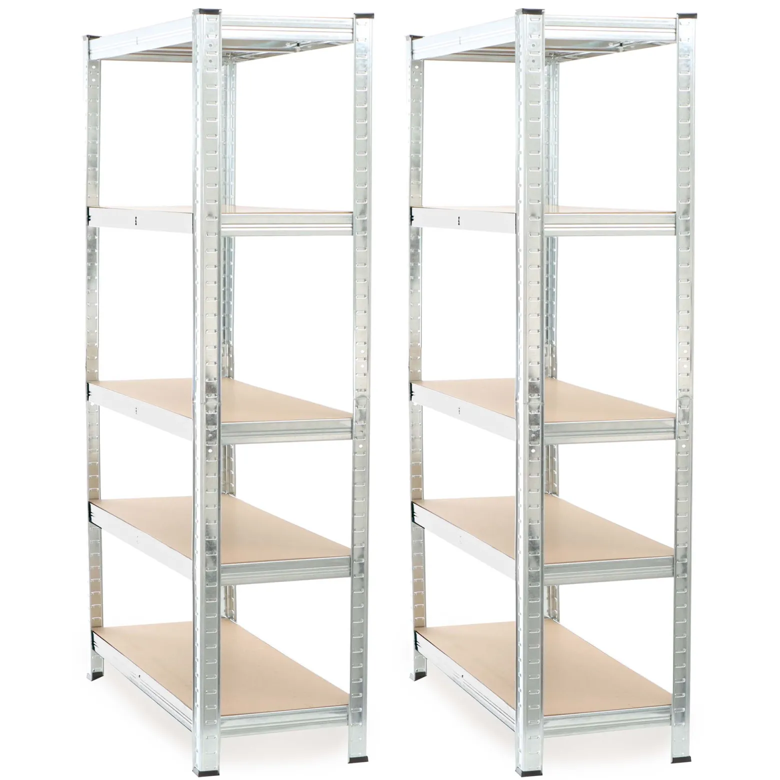 Wiltec Set 2x Schwerlastregal 180x90x40cm, 875 kg Gesamtlast, Steckregal verzinkt aus Stahl, Lastenregal mit 5 Ablagen, Werkstattregal