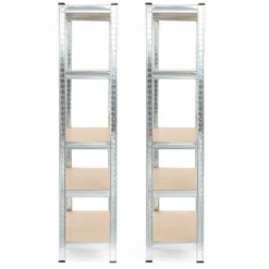 Wiltec Set 2x Schwerlastregal 180x90x40cm, 875 kg Gesamtlast, Steckregal verzinkt aus Stahl, Lastenregal mit 5 Ablagen, Werkstattregal