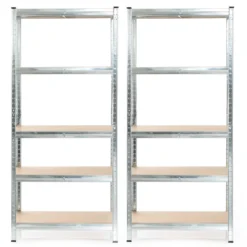 Wiltec Set 2x Schwerlastregal 180x90x40cm, 875 kg Gesamtlast, Steckregal verzinkt aus Stahl, Lastenregal mit 5 Ablagen, Werkstattregal