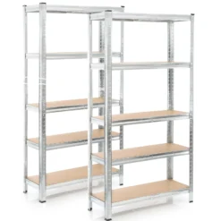 Wiltec Set 2x Schwerlastregal 180x90x40cm, 875 kg Gesamtlast, Steckregal verzinkt aus Stahl, Lastenregal mit 5 Ablagen, Werkstattregal