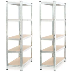 Wiltec Set 2x Schwerlastregal 180x90x40cm, 875 kg Gesamtlast, Steckregal verzinkt aus Stahl, Lastenregal mit 5 Ablagen, Werkstattregal