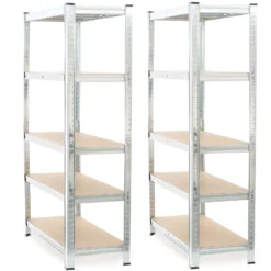 Wiltec Set 2x Schwerlastregal 180x90x45cm, 875 kg Gesamtlast, Steckregal verzinkt aus Stahl, Lastenregal mit 5 Ablagen, Werkstattregal