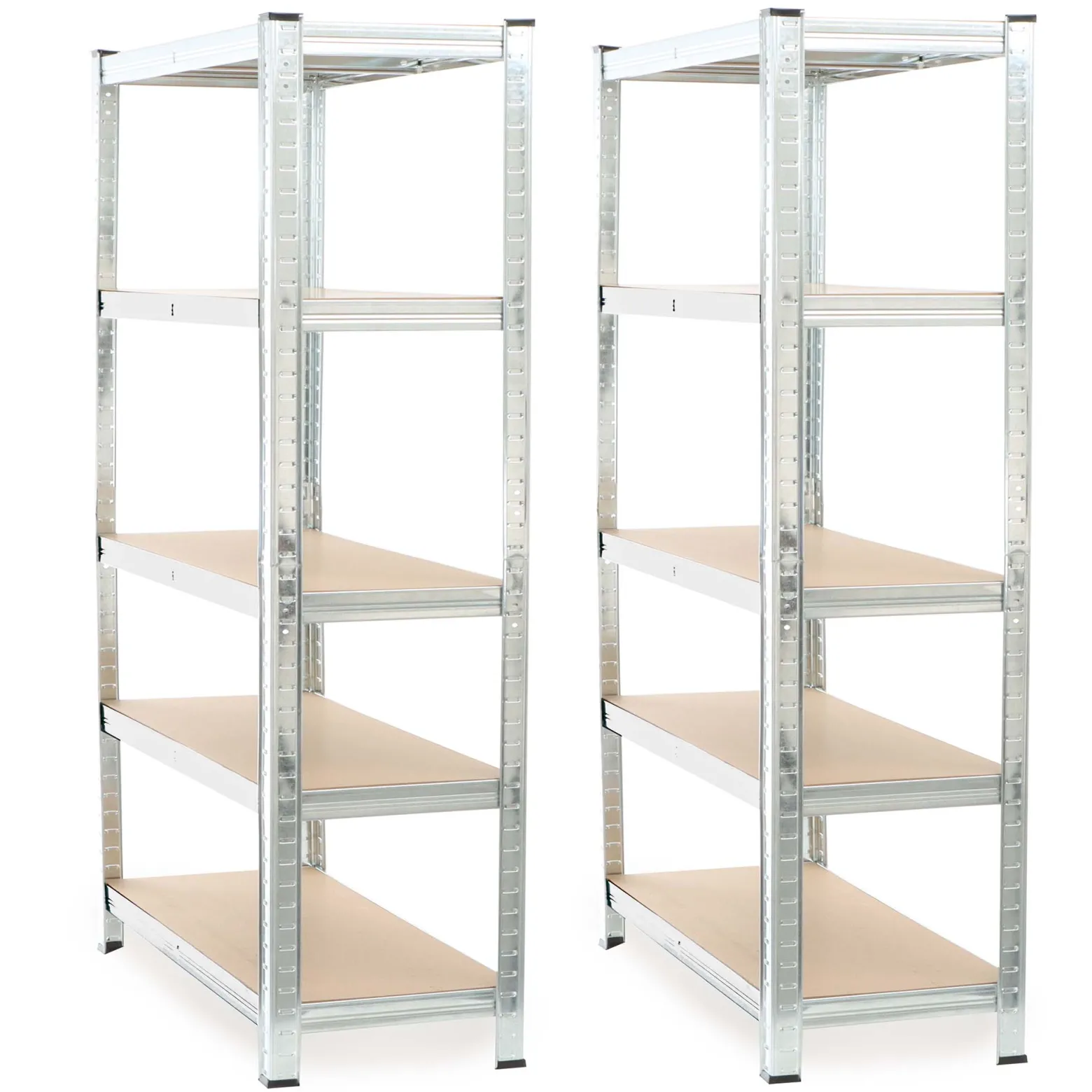 Wiltec Set 2x Schwerlastregal 180x90x45cm, 875 kg Gesamtlast, Steckregal verzinkt aus Stahl, Lastenregal mit 5 Ablagen, Werkstattregal
