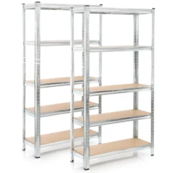 Wiltec Set 2x Schwerlastregal 180x90x45cm, 875 kg Gesamtlast, Steckregal verzinkt aus Stahl, Lastenregal mit 5 Ablagen, Werkstattregal
