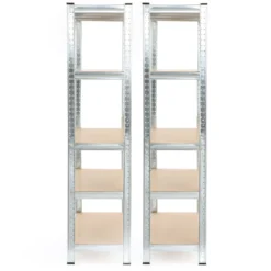 Wiltec Set 2x Schwerlastregal 180x90x45cm, 875 kg Gesamtlast, Steckregal verzinkt aus Stahl, Lastenregal mit 5 Ablagen, Werkstattregal