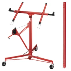 Wiltec SET XXL Plattenheber bis max. 68 kg + 140 cm Verlängerung, Höhe 140-465 cm, max. Breite 2,90 m, Montagehilfe für Trockenbau, Paneelheber mit 3 Rädern, rot