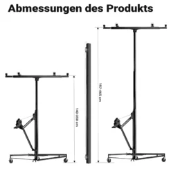 Wiltec SET XXL Plattenheber bis max. 68 kg + 140 cm Verlängerung, Höhe 140-465 cm, max. Breite 2,90 m, Montagehilfe für Trockenbau, Paneelheber mit 3 Rädern, schwarz