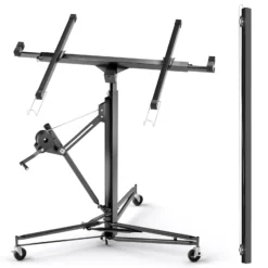 Wiltec SET XXL Plattenheber bis max. 68 kg + 140 cm Verlängerung, Höhe 140-465 cm, max. Breite 2,90 m, Montagehilfe für Trockenbau, Paneelheber mit 3 Rädern, schwarz