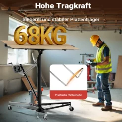 Wiltec SET XXL Plattenheber bis max. 68 kg + 140 cm Verlängerung, Höhe 140-465 cm, max. Breite 2,90 m, Montagehilfe für Trockenbau, Paneelheber mit 3 Rädern, schwarz