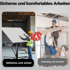 Wiltec SET XXL Plattenheber bis max. 68 kg + 140 cm Verlängerung, Höhe 140-465 cm, max. Breite 2,90 m, Montagehilfe für Trockenbau, Paneelheber mit 3 Rädern, schwarz