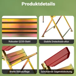 Wiltec Sägebock verzinkt klappbar, 88x71x96 cm, mit Kettensägenhalter und Zwangsführung, Holzsägebock für Brennholz, bis 120 kg