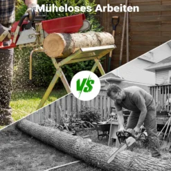 Wiltec Sägebock verzinkt klappbar, 88x71x96 cm, mit Kettensägenhalter und Zwangsführung, Holzsägebock für Brennholz, bis 120 kg