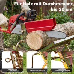 Wiltec Sägebock verzinkt klappbar, 88x71x96 cm, mit Kettensägenhalter und Zwangsführung, Holzsägebock für Brennholz, bis 120 kg