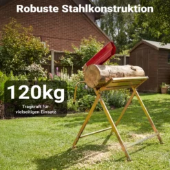 Wiltec Sägebock verzinkt klappbar, 88x71x96 cm, mit Kettensägenhalter und Zwangsführung, Holzsägebock für Brennholz, bis 120 kg