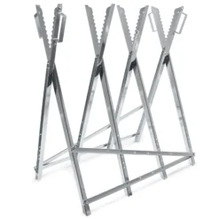 Wiltec Sägebock verzinkt klappbar, 80x80x79 cm, mit 4 Haltern, Haltegriffen und Zahnung, Holzschneidebock als Sägehilfe, bis 150 kg