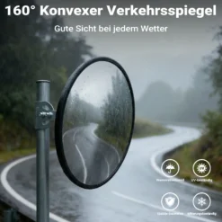 Wiltec Sicherheitsspiegel 30 cm konvex Schwarz, runder Überwachungsspiegel mit 160° Sichtfeld, Konvexspiegel für Innenbereiche