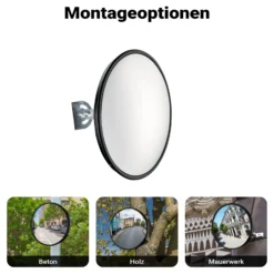 Wiltec Sicherheitsspiegel 60 cm konvex Schwarz, runder Überwachungsspiegel mit 160° Sichtfeld, Konvexspiegel für Innenbereiche