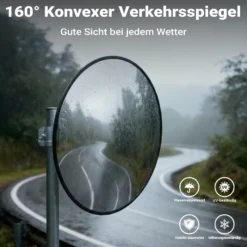 Wiltec Sicherheitsspiegel 80 cm konvex Schwarz, runder Überwachungsspiegel mit 160° Sichtfeld, Konvexspiegel für Innenbereiche