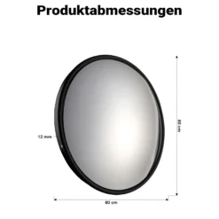 Wiltec Sicherheitsspiegel 80 cm konvex Schwarz, runder Überwachungsspiegel mit 160° Sichtfeld, Konvexspiegel für Innenbereiche
