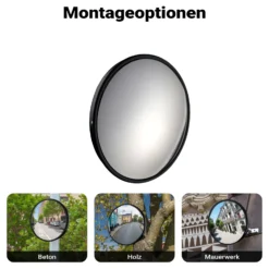 Wiltec Sicherheitsspiegel 80 cm konvex Schwarz, runder Überwachungsspiegel mit 160° Sichtfeld, Konvexspiegel für Innenbereiche