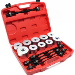 Wiltec Silentlager Abzieher Satz 27 teilig, Ausdrücker für Achslager, Werkzeug für Silentlager mit 22 Hülsen M10-M18 und 5 Spindeln
