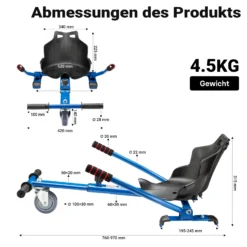 Wiltec Sitzscooter Blau, verstellbarer Kartsitz für Elektroscooter bis 120 kg, Sitzscooter kompatibel mit Hoverboards, ergonomischer Sitz