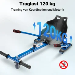 Wiltec Sitzscooter Blau, verstellbarer Kartsitz für Elektroscooter bis 120 kg, Sitzscooter kompatibel mit Hoverboards, ergonomischer Sitz