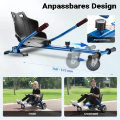 Wiltec Sitzscooter Blau, verstellbarer Kartsitz für Elektroscooter bis 120 kg, Sitzscooter kompatibel mit Hoverboards, ergonomischer Sitz