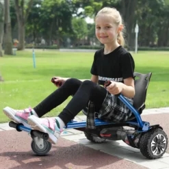 Wiltec Sitzscooter Blau, verstellbarer Kartsitz für Elektroscooter bis 120 kg, Sitzscooter kompatibel mit Hoverboards, ergonomischer Sitz