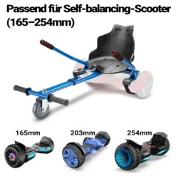 Wiltec Sitzscooter Blau, verstellbarer Kartsitz für Elektroscooter bis 120 kg, Sitzscooter kompatibel mit Hoverboards, ergonomischer Sitz