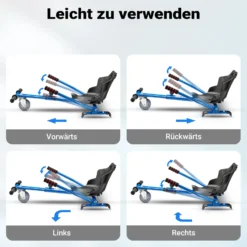 Wiltec Sitzscooter Blau, verstellbarer Kartsitz für Elektroscooter bis 120 kg, Sitzscooter kompatibel mit Hoverboards, ergonomischer Sitz