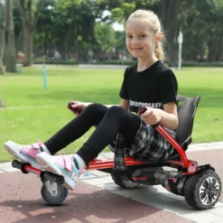 Wiltec Sitzscooter Rot, verstellbarer Kartsitz für Elektroscooter bis 120 kg, Sitzscooter kompatibel mit Hoverboards, ergonomischer Sitz