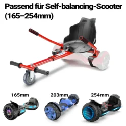 Wiltec Sitzscooter Rot, verstellbarer Kartsitz für Elektroscooter bis 120 kg, Sitzscooter kompatibel mit Hoverboards, ergonomischer Sitz