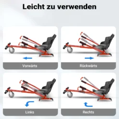 Wiltec Sitzscooter Rot, verstellbarer Kartsitz für Elektroscooter bis 120 kg, Sitzscooter kompatibel mit Hoverboards, ergonomischer Sitz