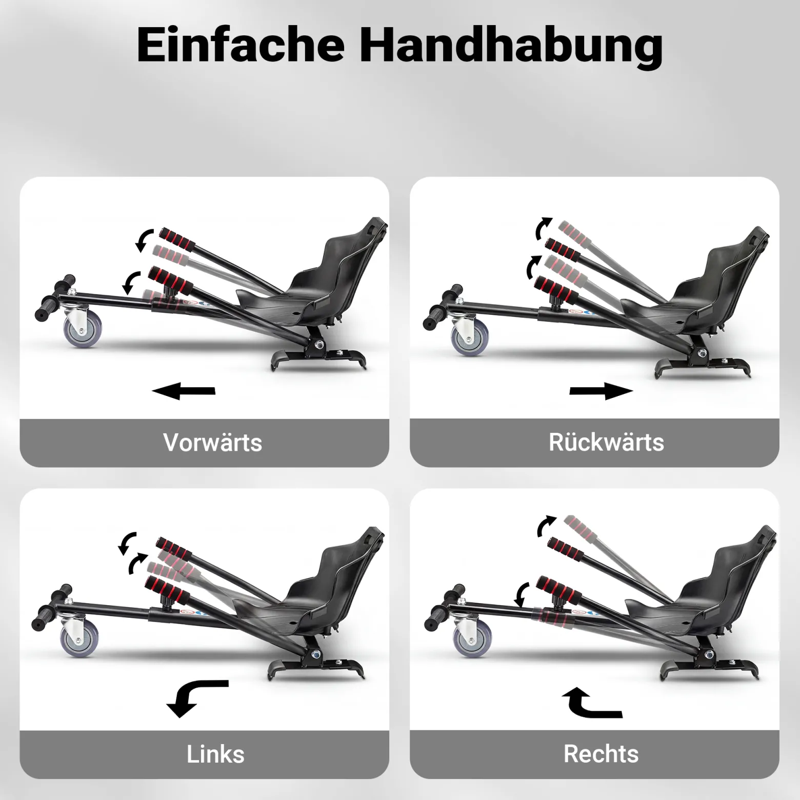 Wiltec Sitzscooter Schwarz, verstellbarer Kartsitz für Elektroscooter bis 120 kg, Sitzscooter kompatibel mit Hoverboards, ergonomischer Sitz