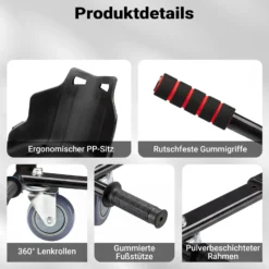 Wiltec Sitzscooter Schwarz, verstellbarer Kartsitz für Elektroscooter bis 120 kg, Sitzscooter kompatibel mit Hoverboards, ergonomischer Sitz