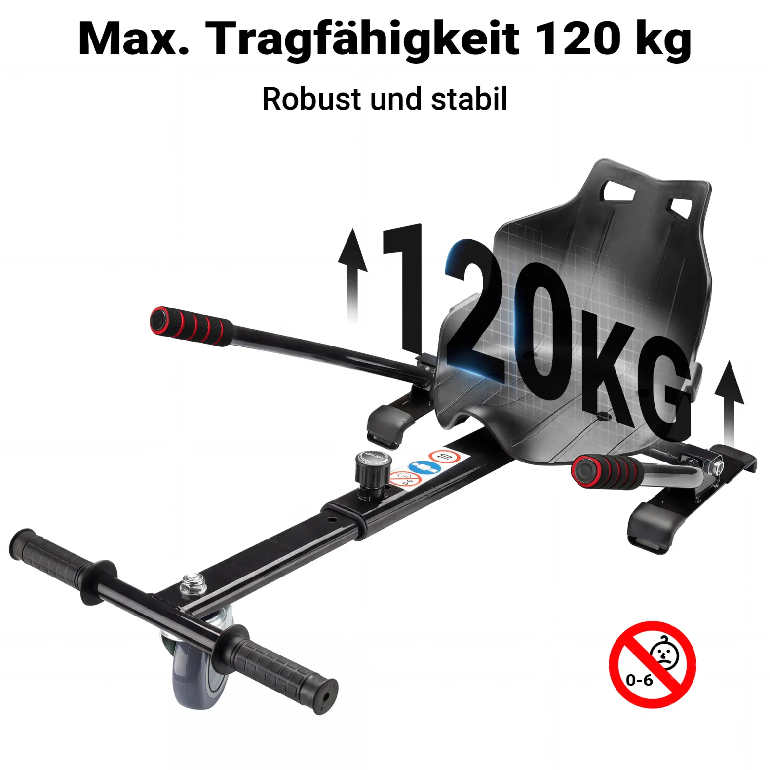 Wiltec Sitzscooter Schwarz, verstellbarer Kartsitz für Elektroscooter bis 120 kg, Sitzscooter kompatibel mit Hoverboards, ergonomischer Sitz