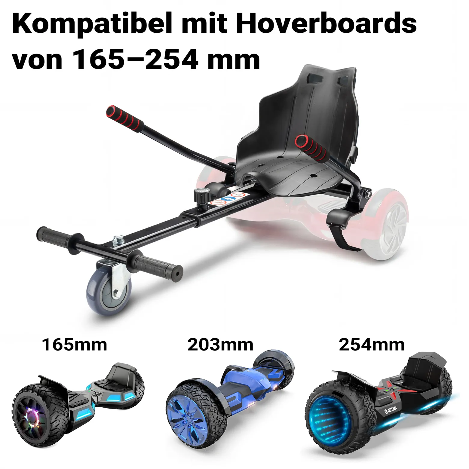 Wiltec Sitzscooter Schwarz, verstellbarer Kartsitz für Elektroscooter bis 120 kg, Sitzscooter kompatibel mit Hoverboards, ergonomischer Sitz