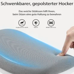 Wiltec Sitz- & Stehhocker grau, Drehhocker höhenverstellbar bis 82 cm, Polsterhocker bis 135 kg, moderner Hocker drehbar für Büro und Homeoffice