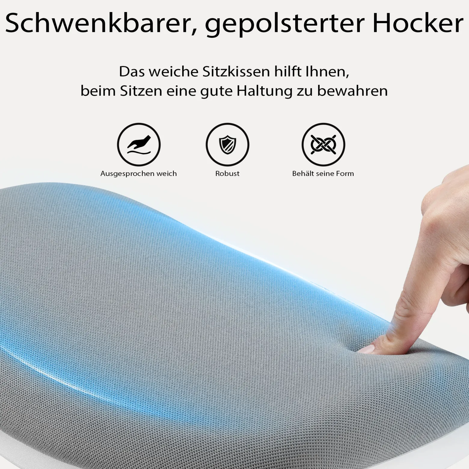 Wiltec Sitz- & Stehhocker grau, Drehhocker höhenverstellbar bis 82 cm, Polsterhocker bis 135 kg, moderner Hocker drehbar für Büro und Homeoffice