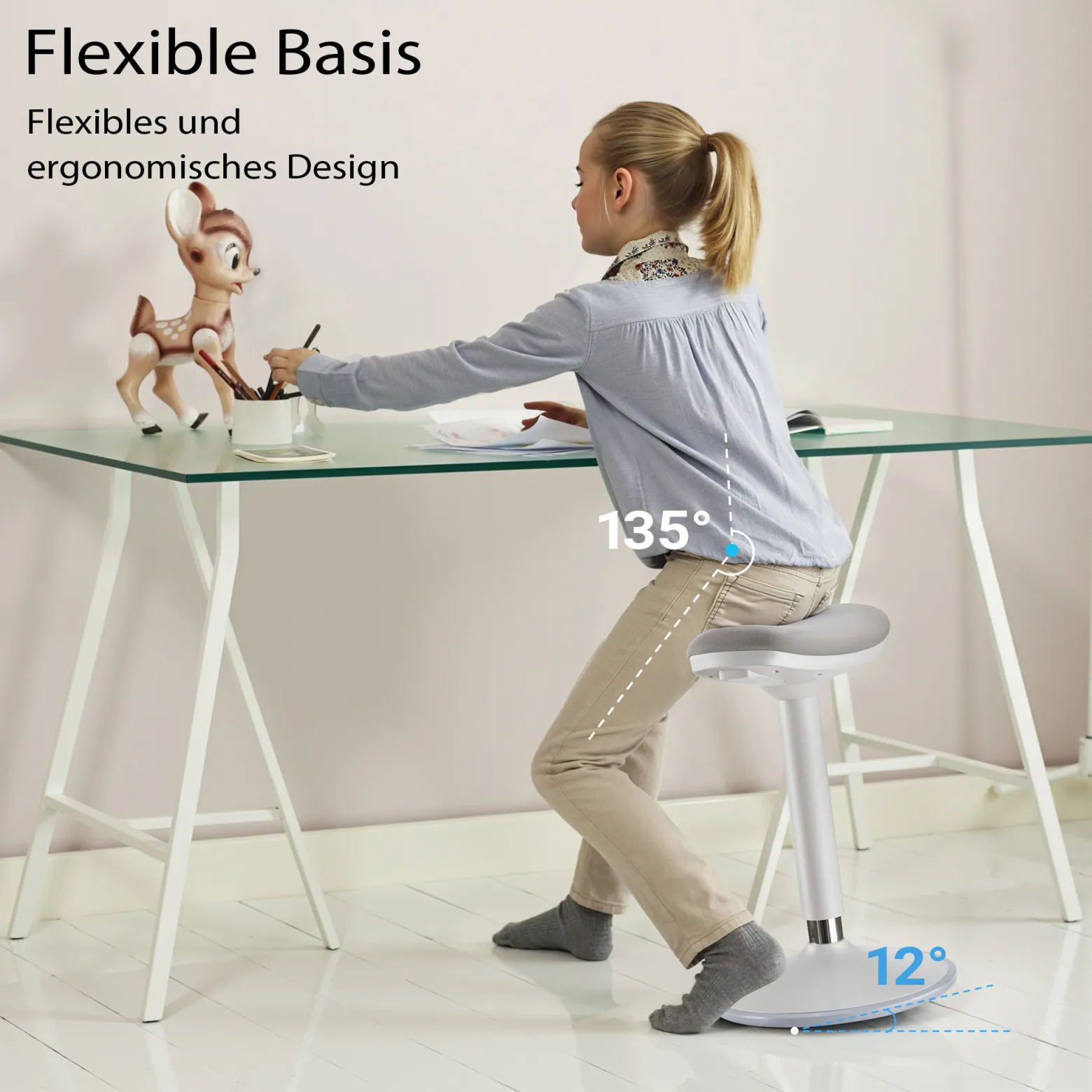 Wiltec Sitz- & Stehhocker grau, Drehhocker höhenverstellbar bis 82 cm, Polsterhocker bis 135 kg, moderner Hocker drehbar für Büro und Homeoffice