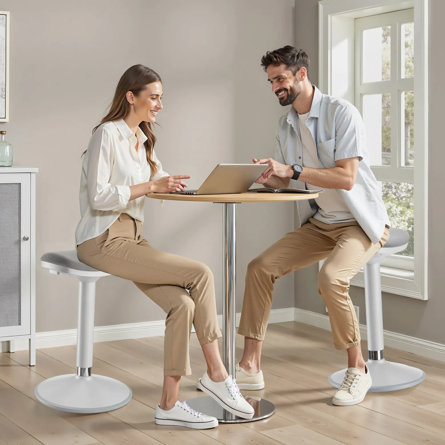 Wiltec Sitz- & Stehhocker grau, Drehhocker höhenverstellbar bis 82 cm, Polsterhocker bis 135 kg, moderner Hocker drehbar für Büro und Homeoffice