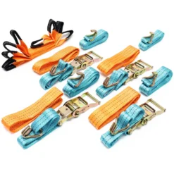 Wiltec Spanngurte 4er Set für den Autotransport, 35mm x 3,5m, 3000 daN, Zurrgurte zur Radsicherung, ideal für Autotransport