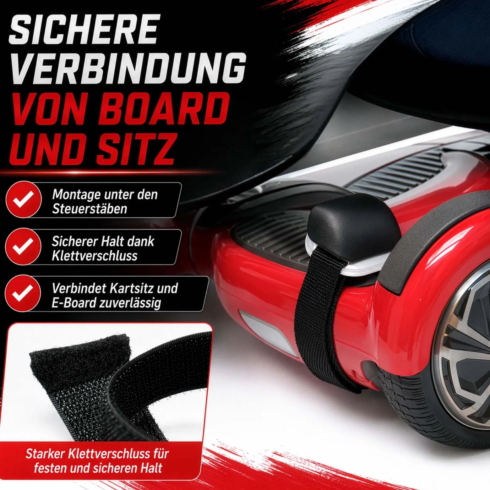 Wiltec Spanngurte für Sitzscooter 270 x 30 mm, 2 Stück Ersatzgurt zur Verbindung von Board und Sitz, Ersatzriemen mit Klettverschluss