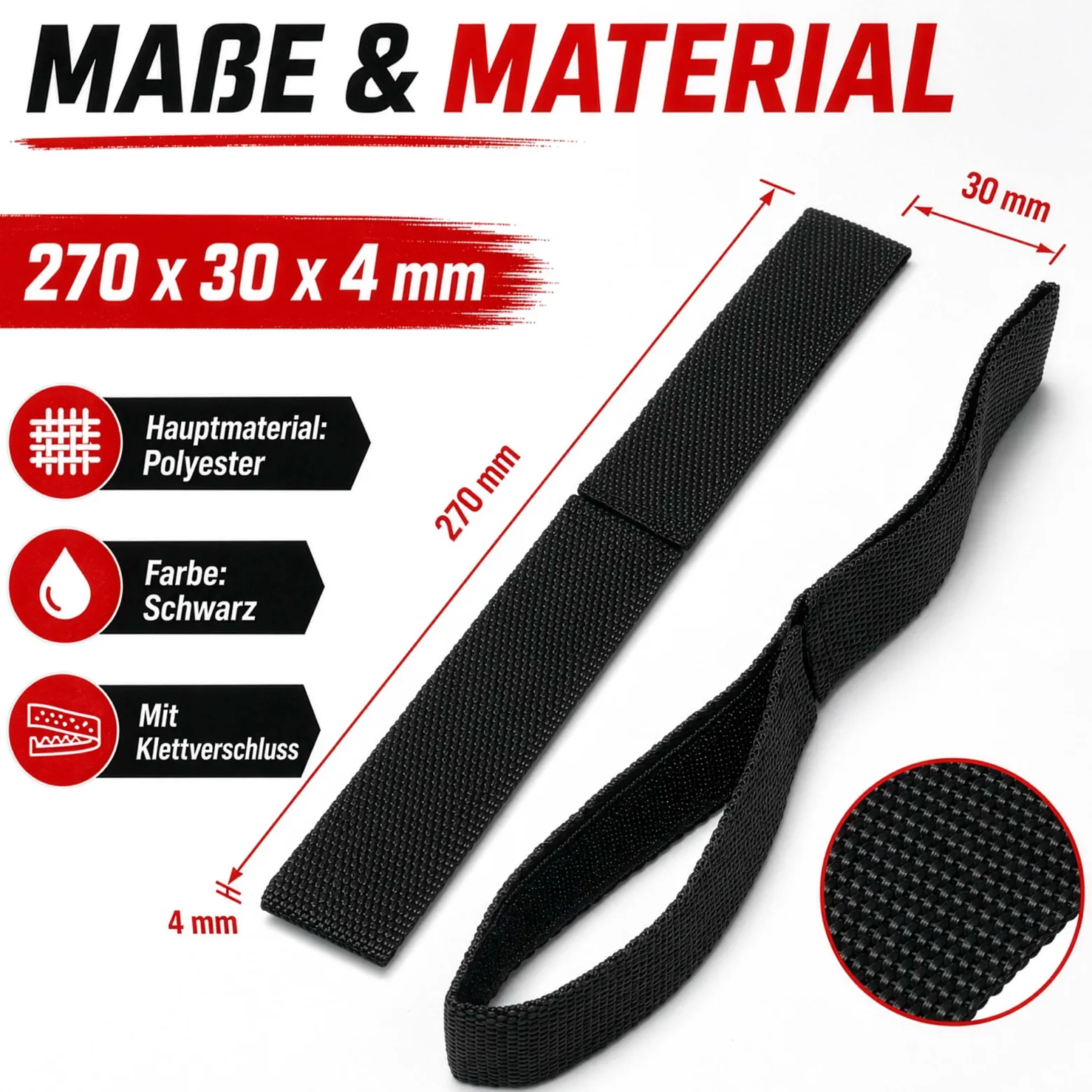 Wiltec Spanngurte für Sitzscooter 270 x 30 mm, 2 Stück Ersatzgurt zur Verbindung von Board und Sitz, Ersatzriemen mit Klettverschluss