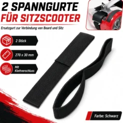 Wiltec Spanngurte für Sitzscooter 270 x 30 mm, 2 Stück Ersatzgurt zur Verbindung von Board und Sitz, Ersatzriemen mit Klettverschluss