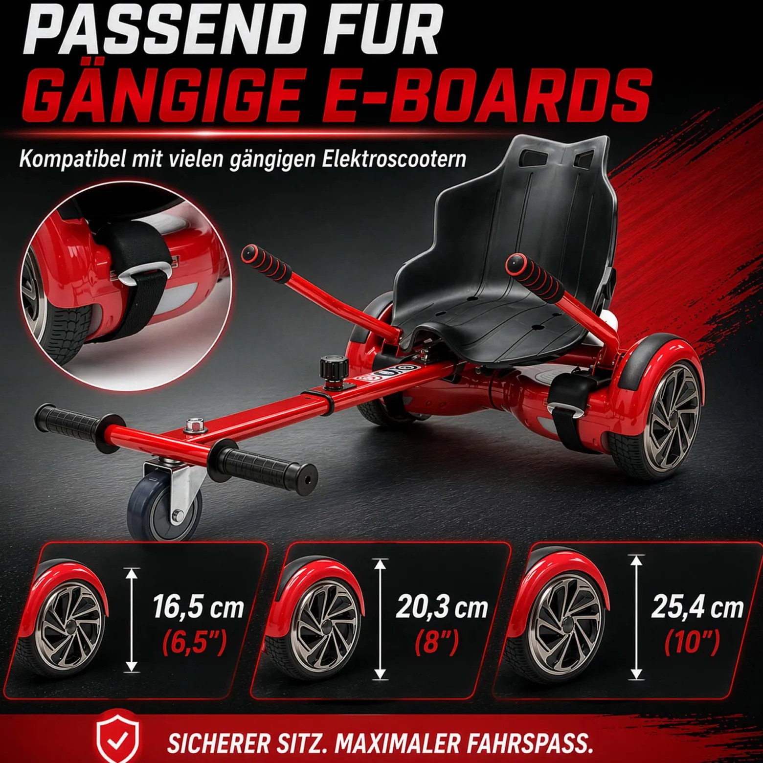 Wiltec Spanngurte für Sitzscooter 270 x 30 mm, 2 Stück Ersatzgurt zur Verbindung von Board und Sitz, Ersatzriemen mit Klettverschluss