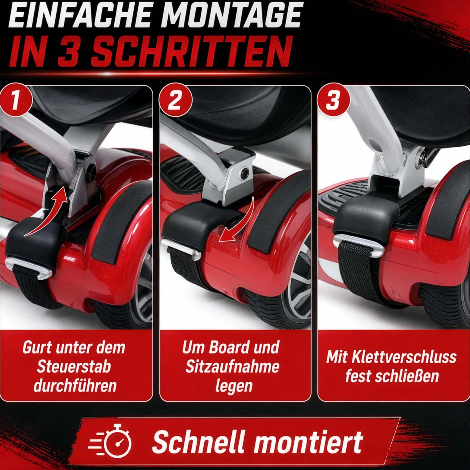 Wiltec Spanngurte für Sitzscooter 270 x 30 mm, 2 Stück Ersatzgurt zur Verbindung von Board und Sitz, Ersatzriemen mit Klettverschluss